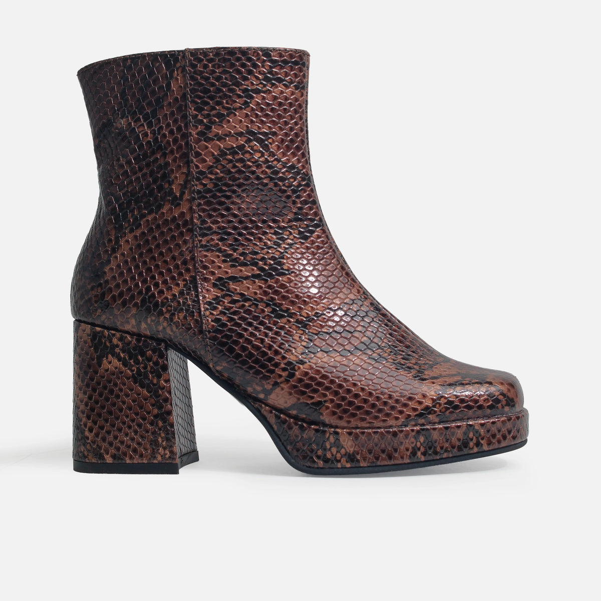 Botin plataforma piera de cuero para mujer - Cafe