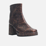 Botin plataforma piera de cuero para mujer - Cafe