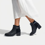 Botin tacon nardina de cuero para mujer - Negro