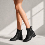 Botin tacon azora de cuero para mujer - Negro