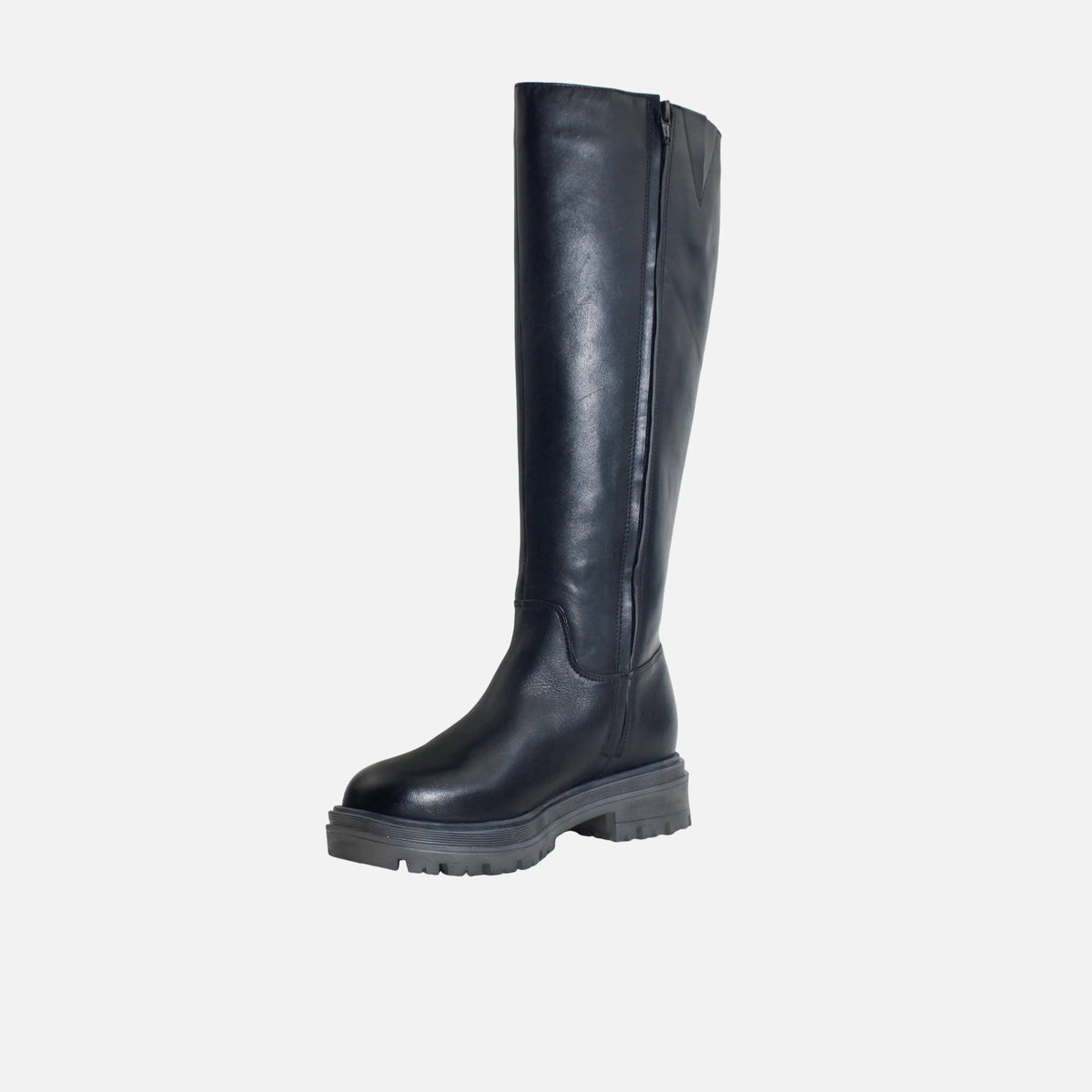 Bota tractorada lona de cuero para mujer - Negro