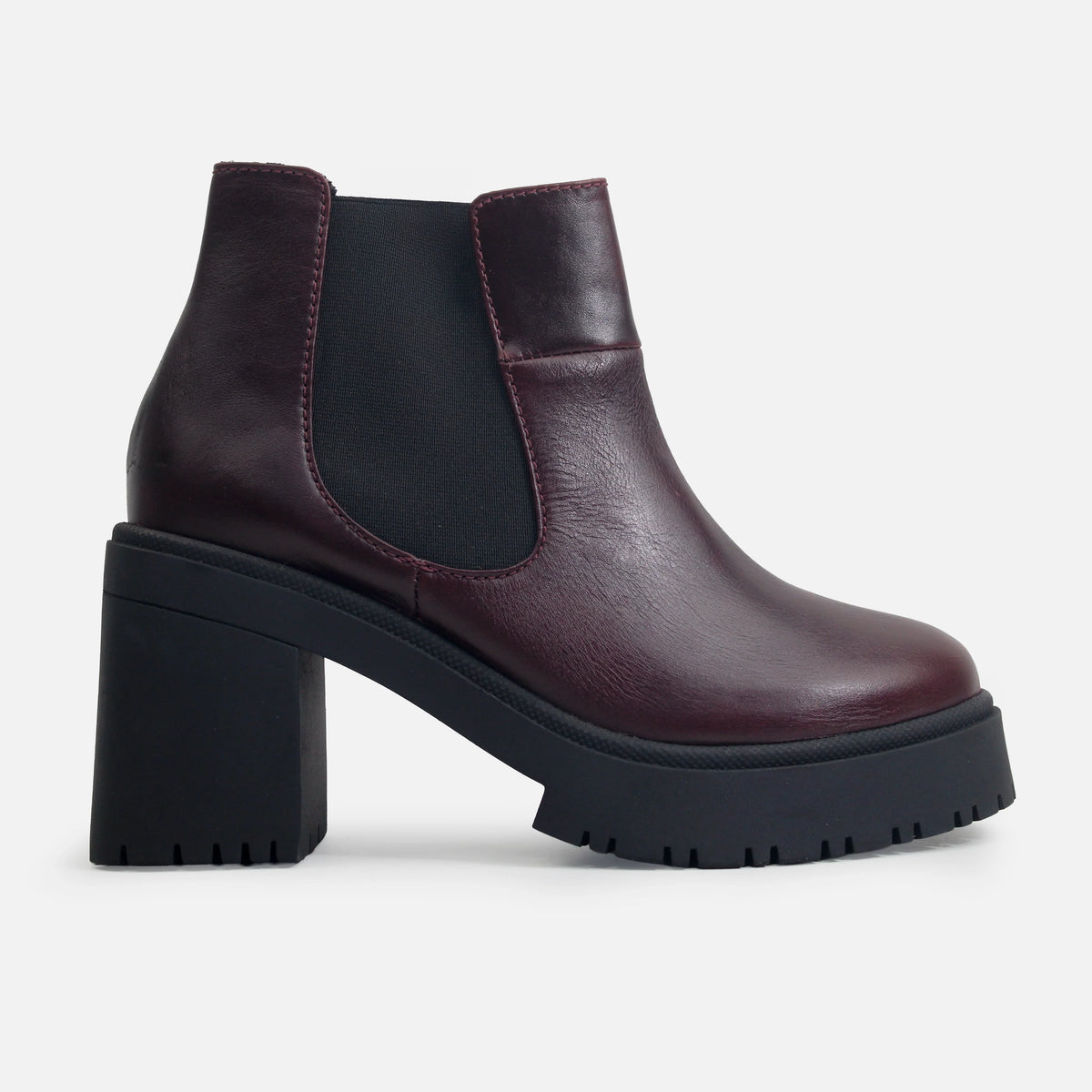 Botin tractorado vela de cuero para mujer - Vino