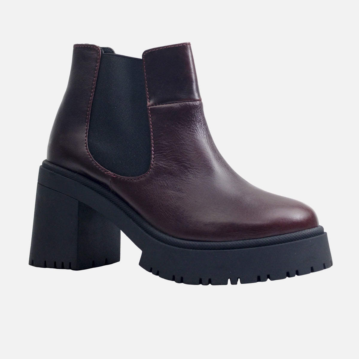 Botin tractorado vela de cuero para mujer - Vino