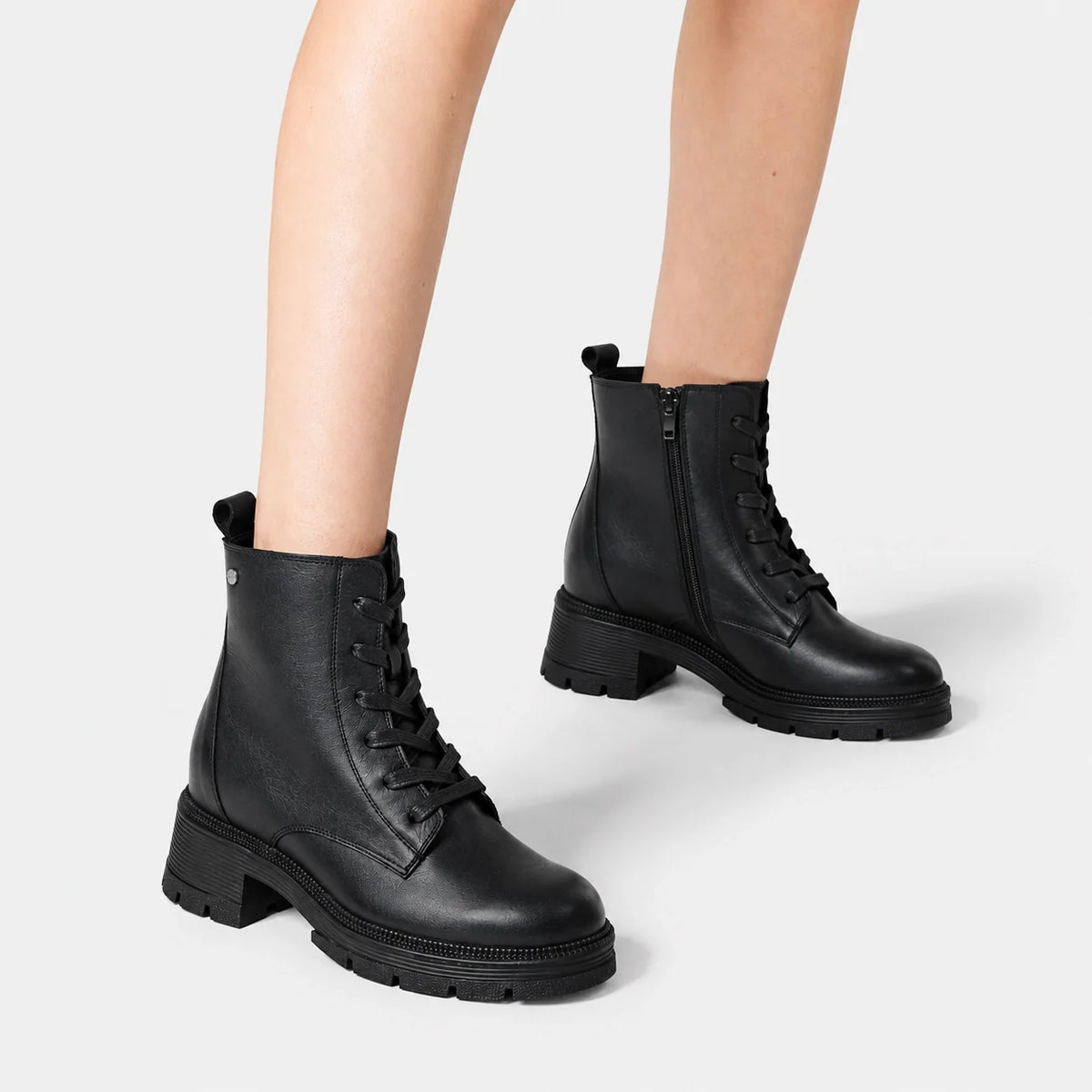 Botin tractorado isabella de cuero para mujer - Negro