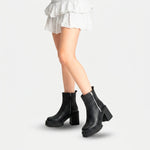 Botin tractorado magnolia de cuero para mujer - Negro