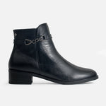 Botin plano perla de cuero para mujer - Negro