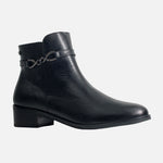 Botin plano perla de cuero para mujer - Negro
