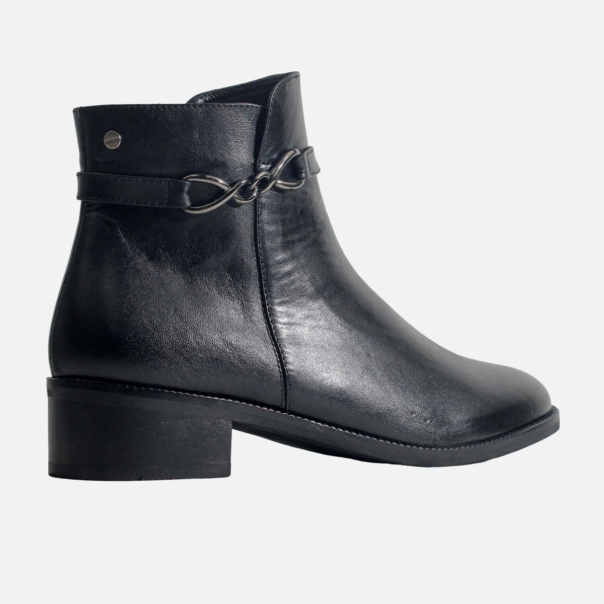 Botin plano perla de cuero para mujer - Negro
