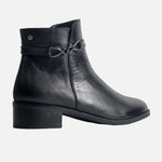 Botin plano perla de cuero para mujer - Negro
