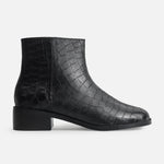 Botin plano tamel de cuero para mujer - Negro