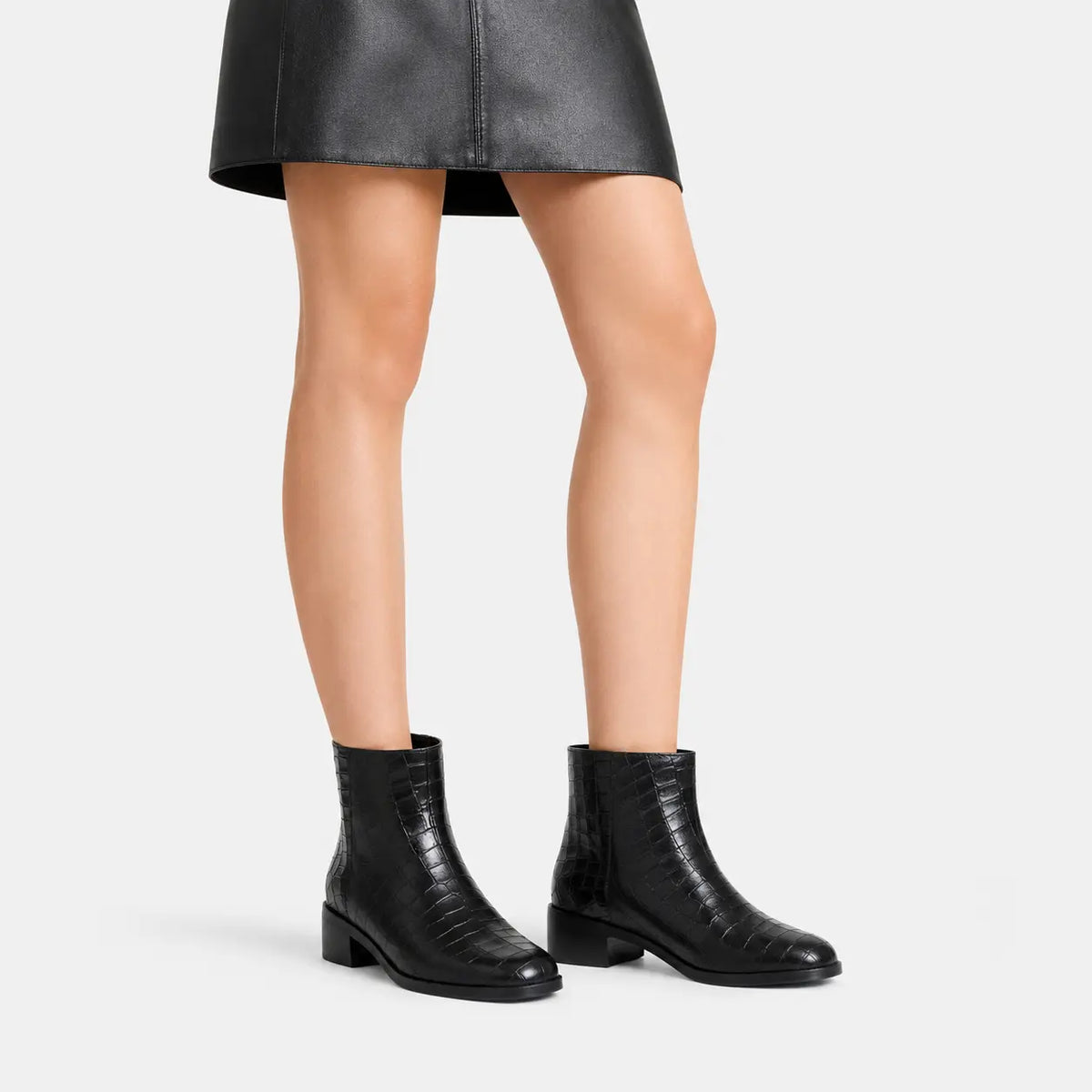 Botin plano tamel de cuero para mujer - Negro