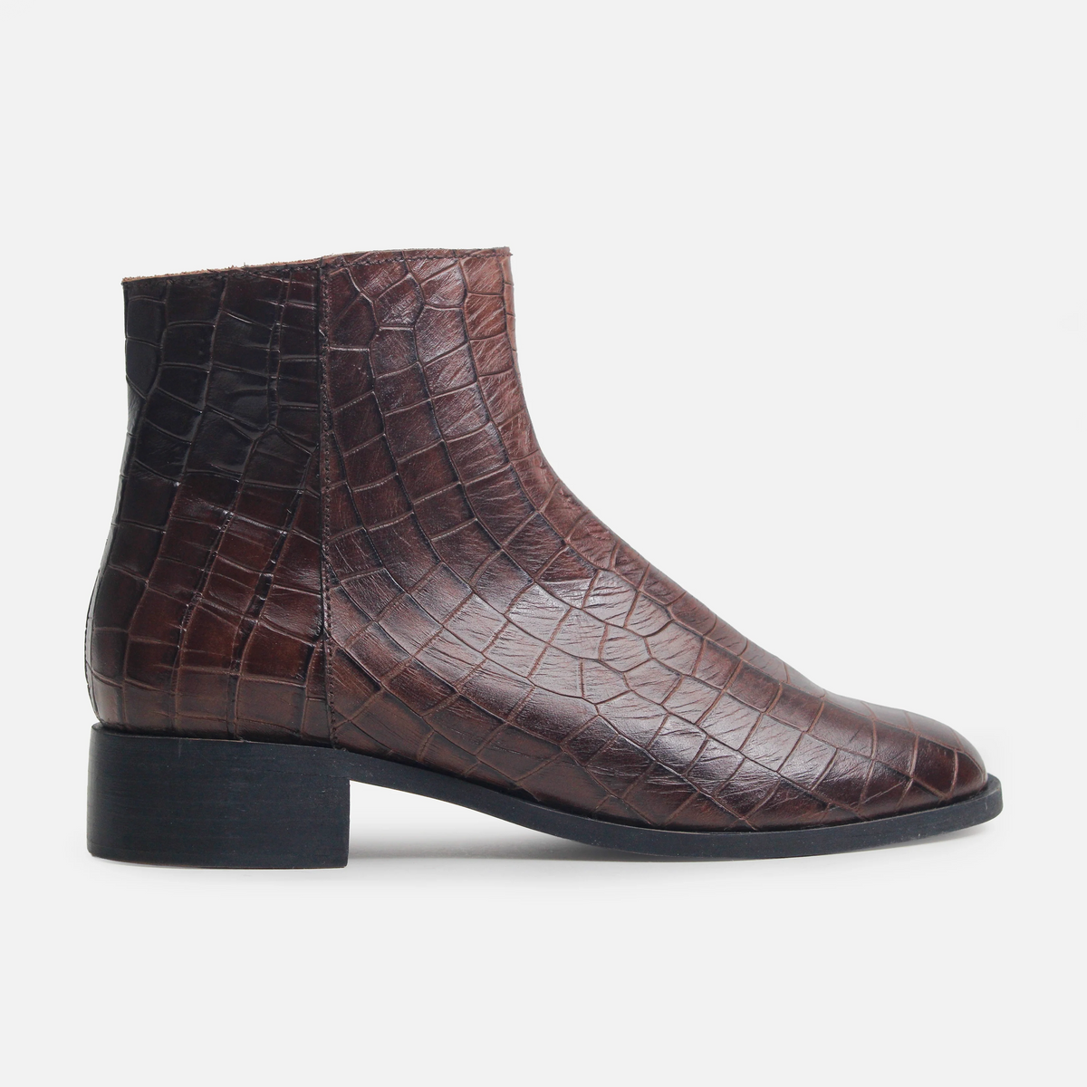 Botin plano tamel de cuero para mujer - Café