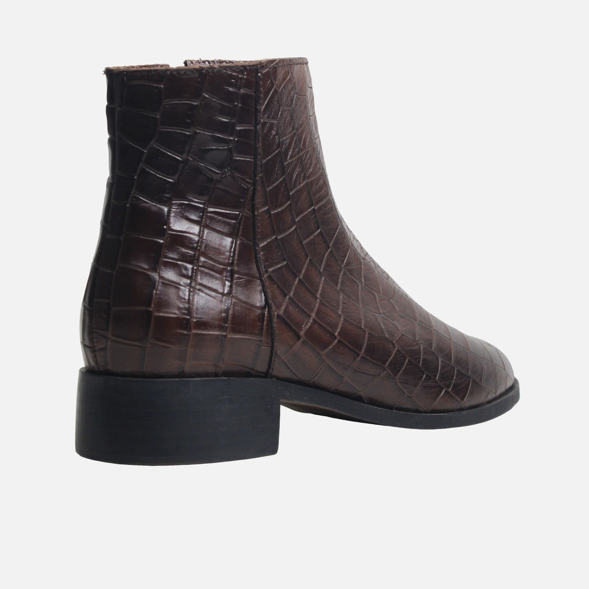 Botin plano tamel de cuero para mujer - Café