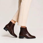 Botin plano tamel de cuero para mujer - Café
