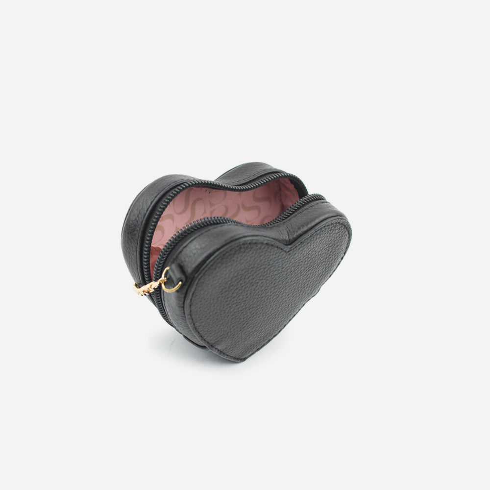 Monedero corazón de cuero para mujer - Negro
