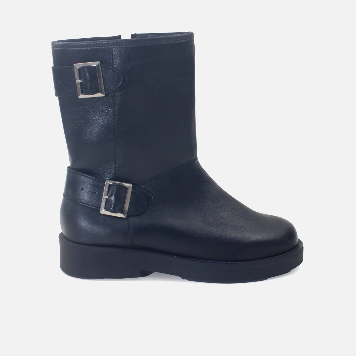 Botin plano luz de cuero para mujer - Negro