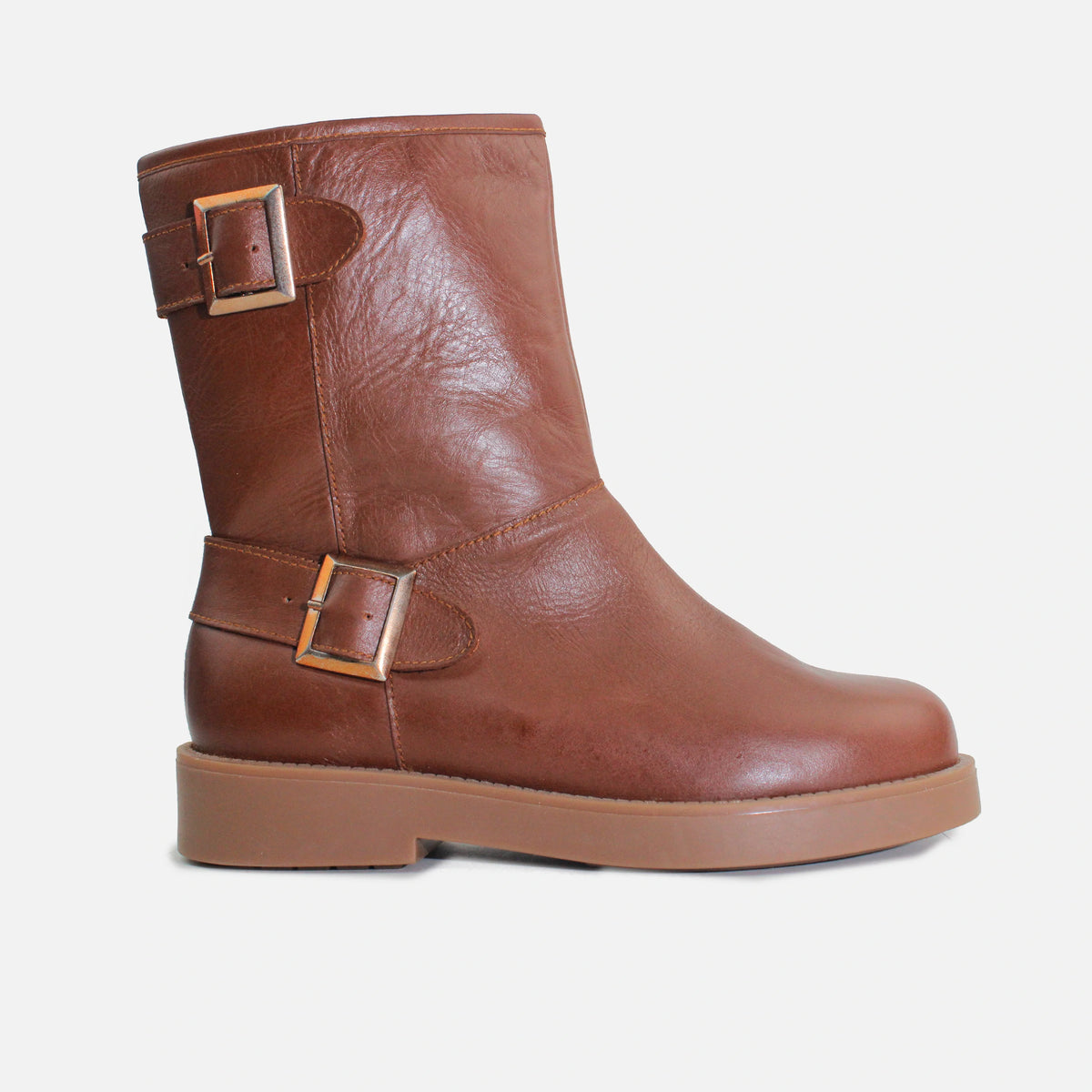 Botin plano luz de cuero para mujer - Miel