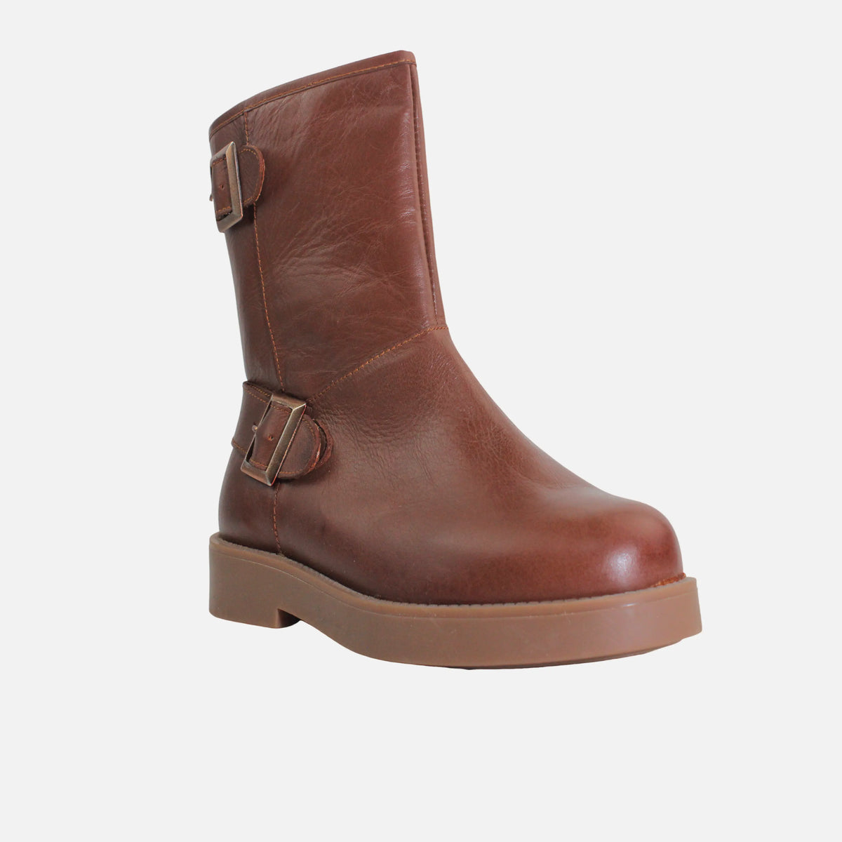 Botin plano luz de cuero para mujer - Miel