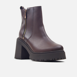 Botin tractorado rosalba de cuero para mujer - Café