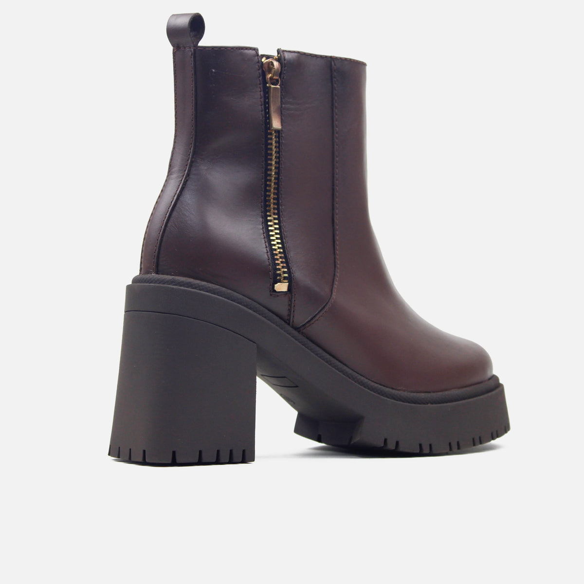 Botin tractorado rosalba de cuero para mujer - Café