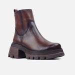 Botin tractorado lila de cuero para mujer - Café