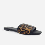 Sandalia plana alina de cuero carnaza para mujer - Negro