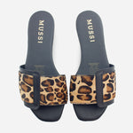 Sandalia plana alina de cuero carnaza para mujer - Negro