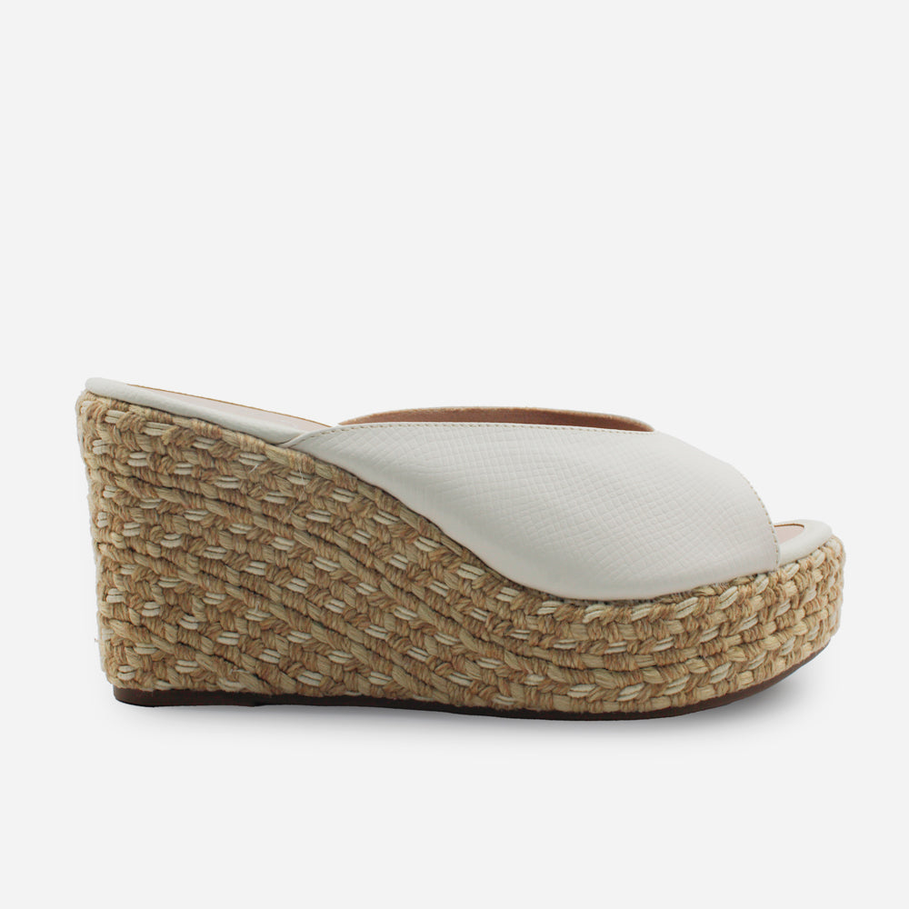 Sandalia plataforma zafira de cuero para mujer - Hueso
