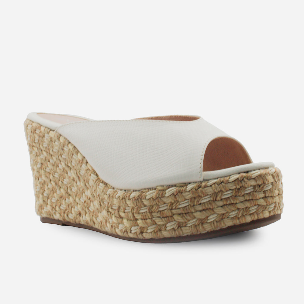 Sandalia plataforma zafira de cuero para mujer - Hueso