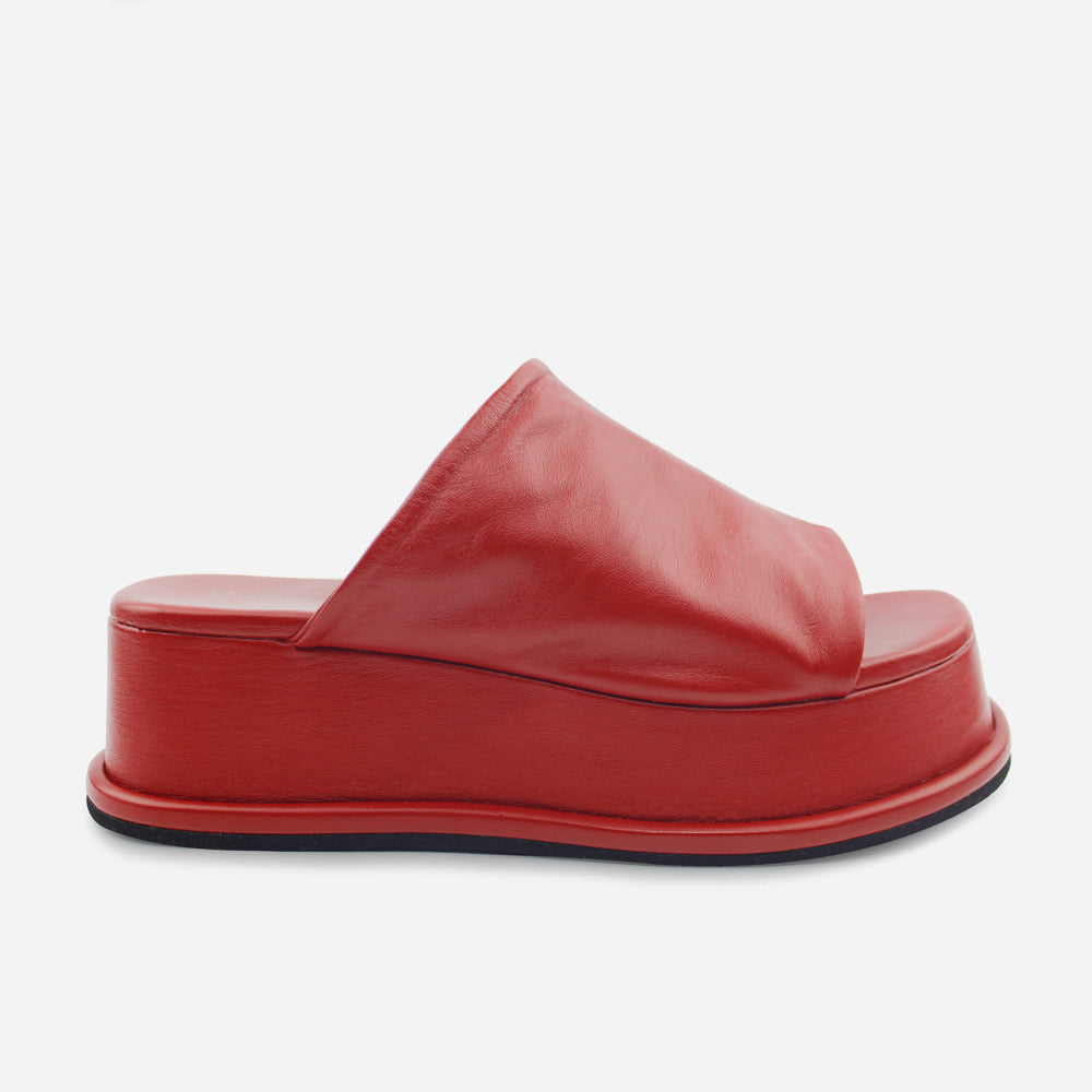 Sandalia flatform raquel de cuero para mujer - Rojo