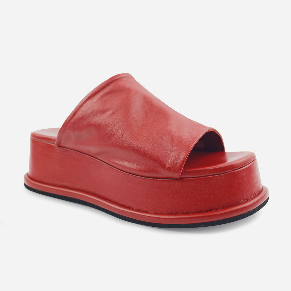 Sandalia flatform raquel de cuero para mujer - Rojo