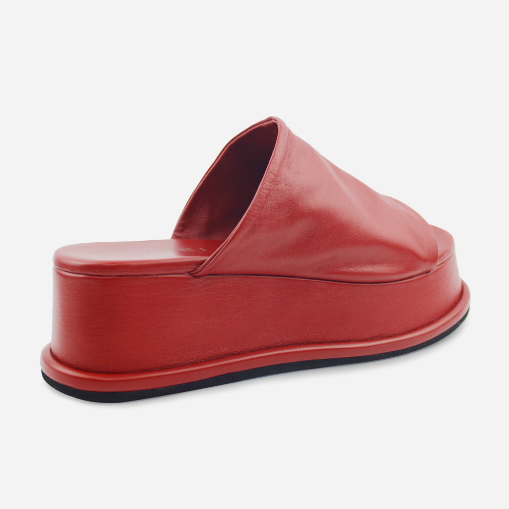 Sandalia flatform raquel de cuero para mujer - Rojo