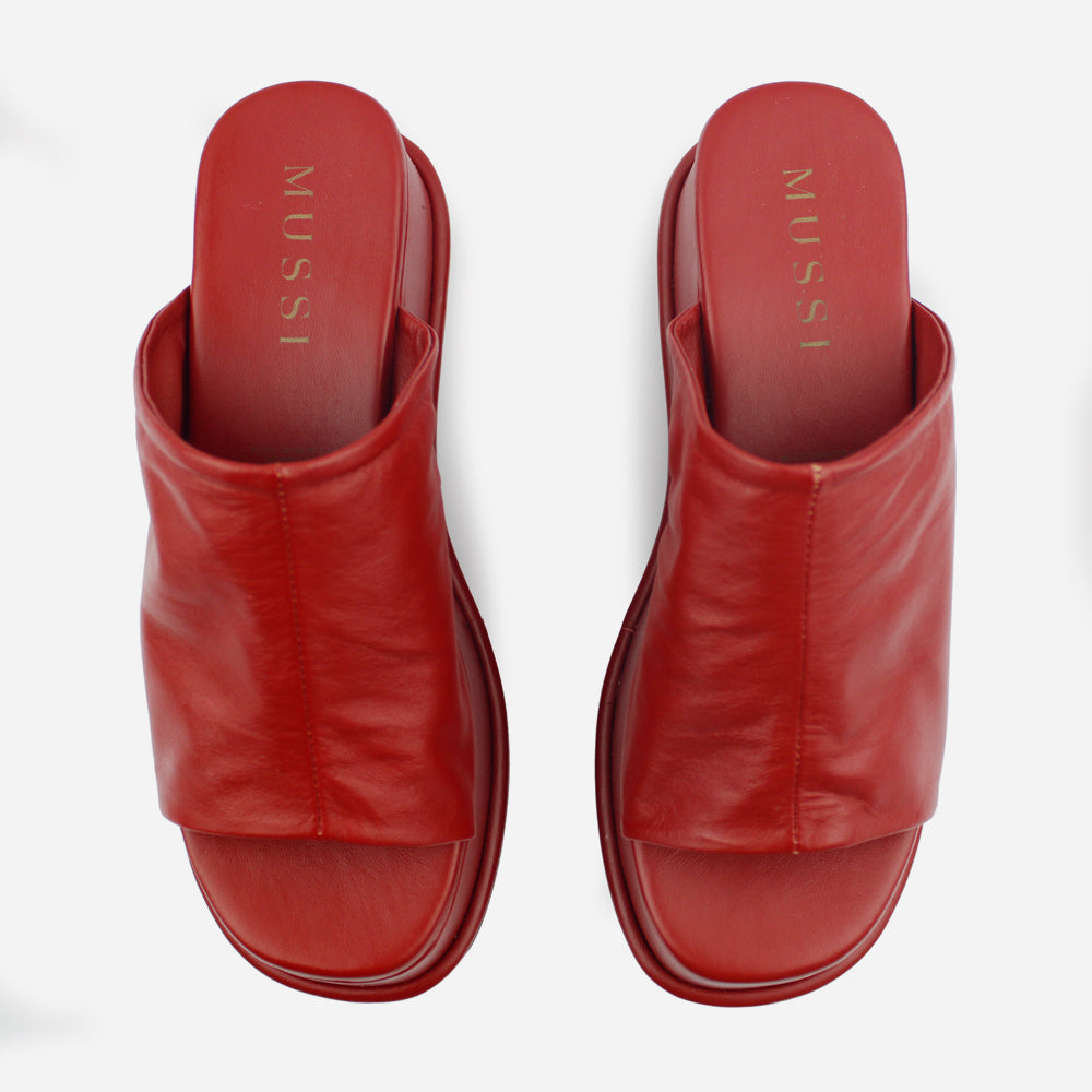 Sandalia flatform raquel de cuero para mujer - Rojo