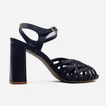 Sandalia tacon gia de cuero para mujer - Negro