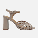 Sandalia tacon gia de cuero para mujer - Taupe