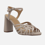 Sandalia tacon gia de cuero para mujer - Taupe
