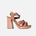 Sandalia tacon plataforma mía de cuero para mujer - Miel