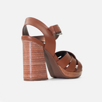 Sandalia tacon plataforma mía de cuero para mujer - Miel