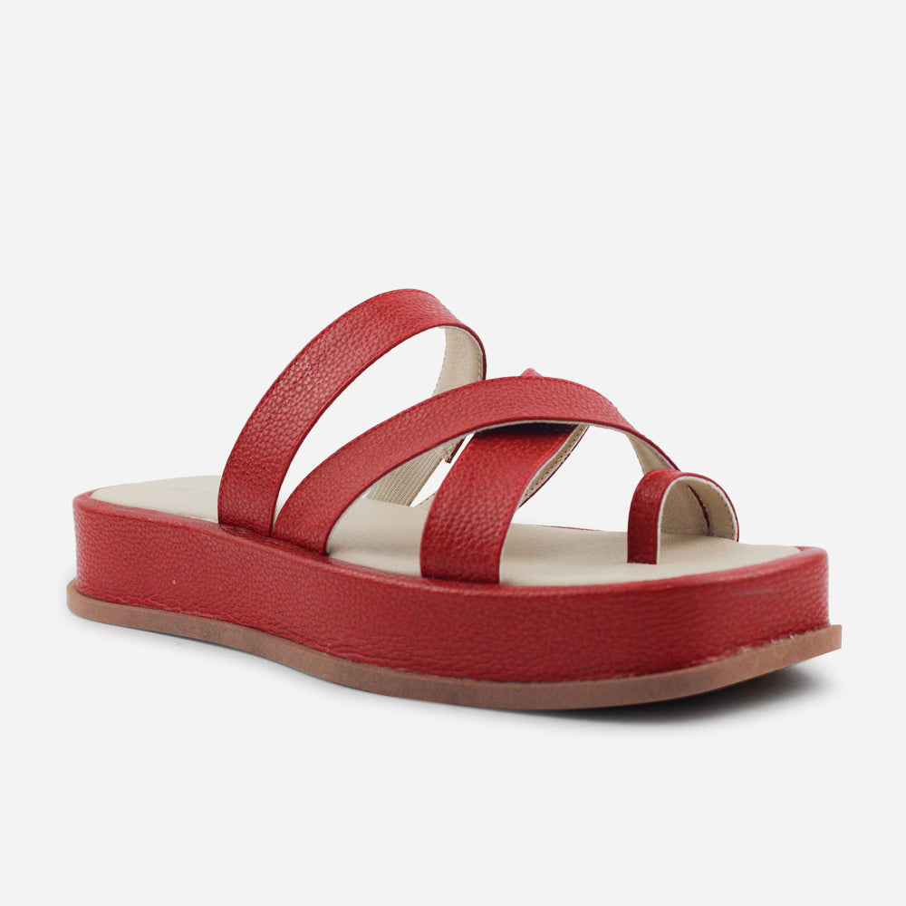 Sandalia flatform carmina de cuero para mujer - Rojo