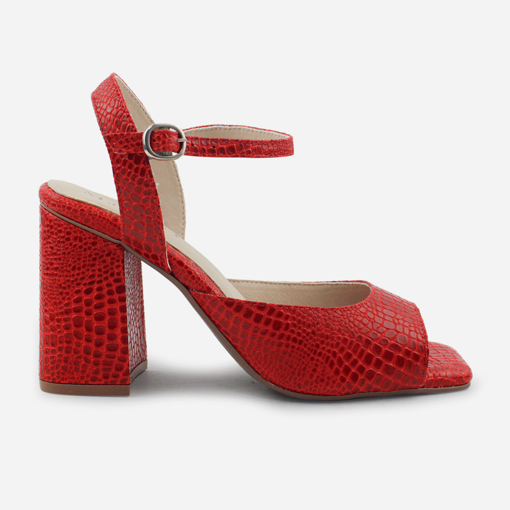 Sandalia tacon zaria de cuero para mujer - Rojo