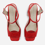 Sandalia tacon zaria de cuero para mujer - Rojo