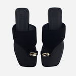 Sandalia plana perla de sintético para mujer - Negro