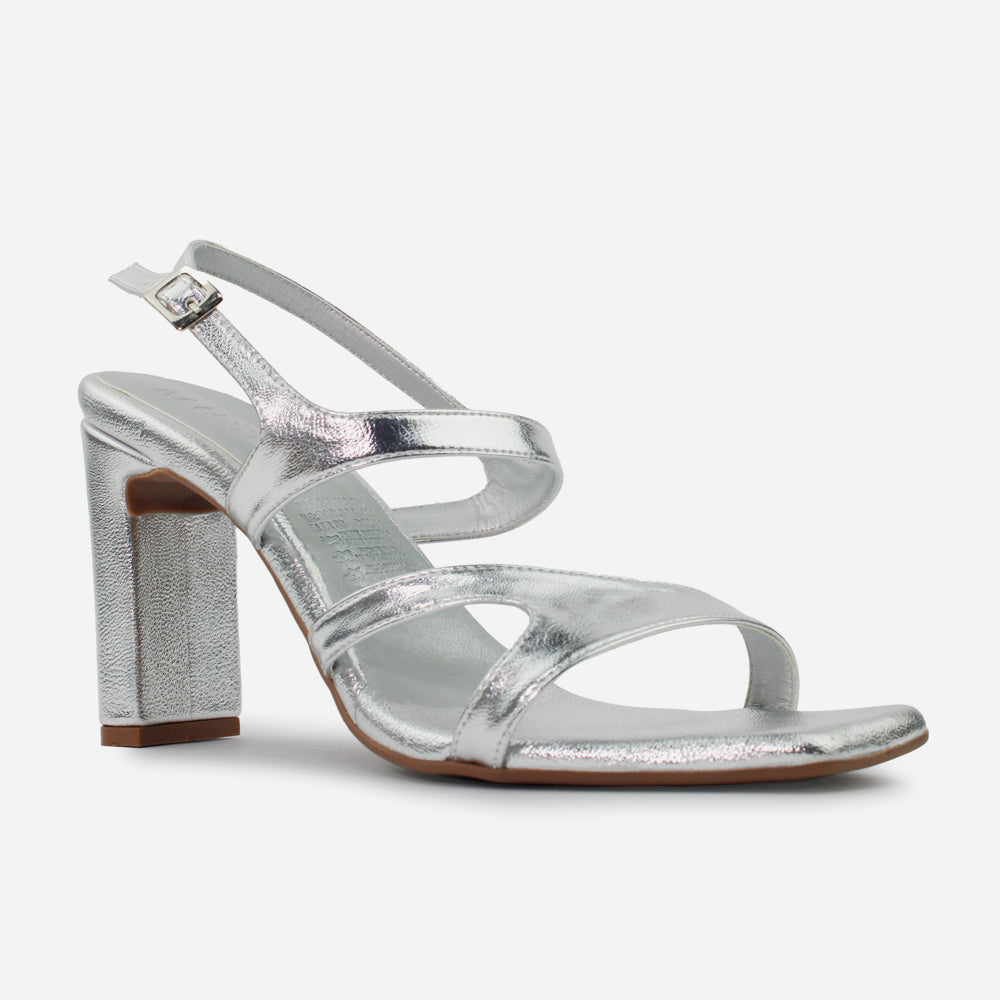Sandalia tacon lurex de sintético para mujer - Plata