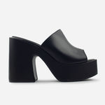 Sandalia tacon plataforma celestina de cuero para mujer - Negro