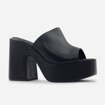 Sandalia tacon plataforma celestina de cuero para mujer - Negro