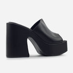 Sandalia tacon plataforma celestina de cuero para mujer - Negro