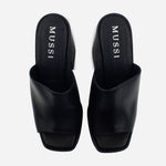 Sandalia tacon plataforma celestina de cuero para mujer - Negro