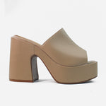 Sandalia tacon plataforma celestina de cuero para mujer - Taupe