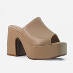Sandalia tacon plataforma celestina de cuero para mujer - Taupe