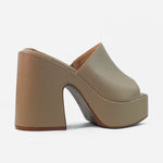 Sandalia tacon plataforma celestina de cuero para mujer - Taupe
